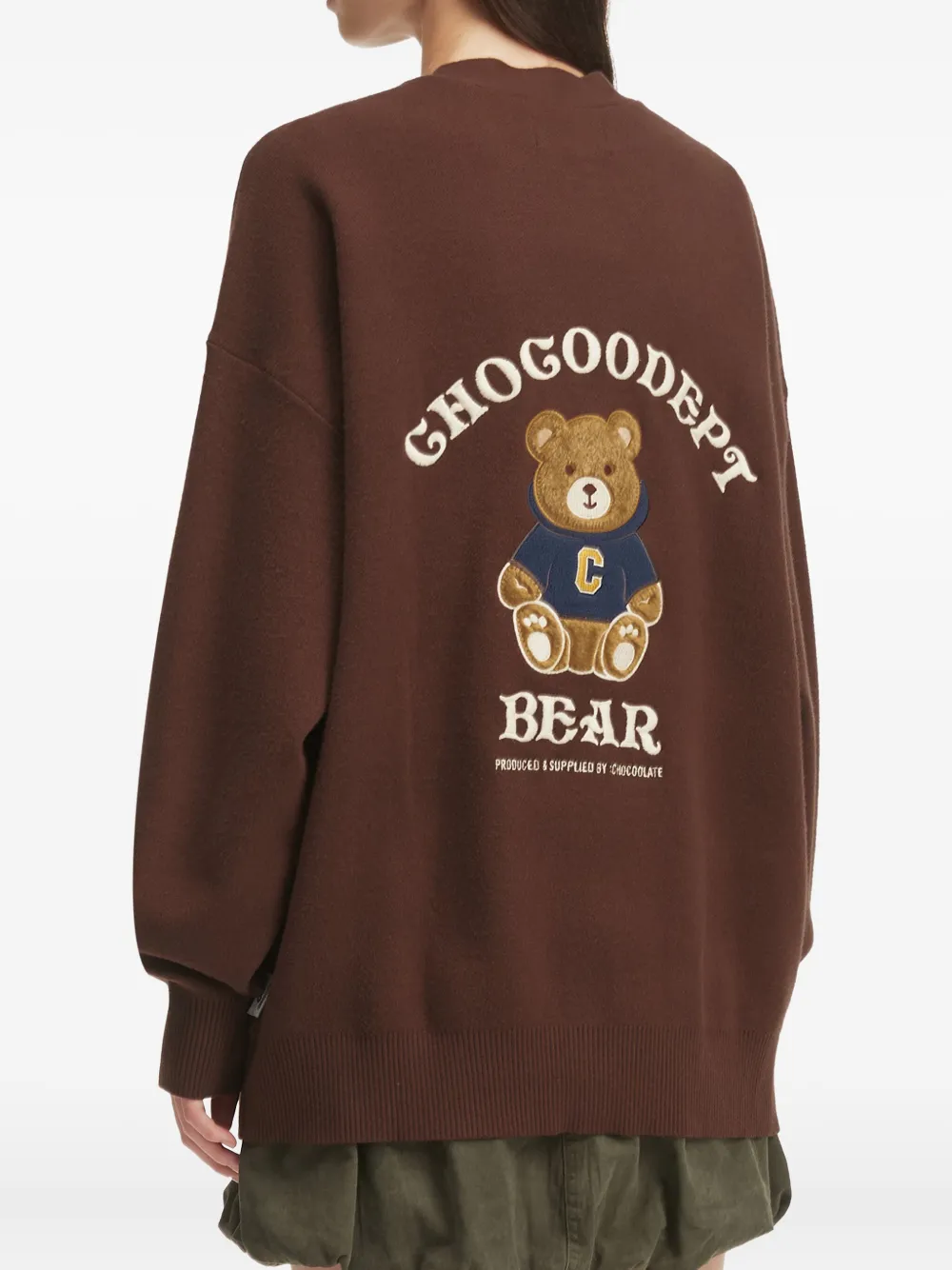 Chocoolate Embroidered-bear Cardigan In Brown