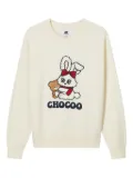 CHOCOOLATE bunny teddy bear-embroidered sweater - White