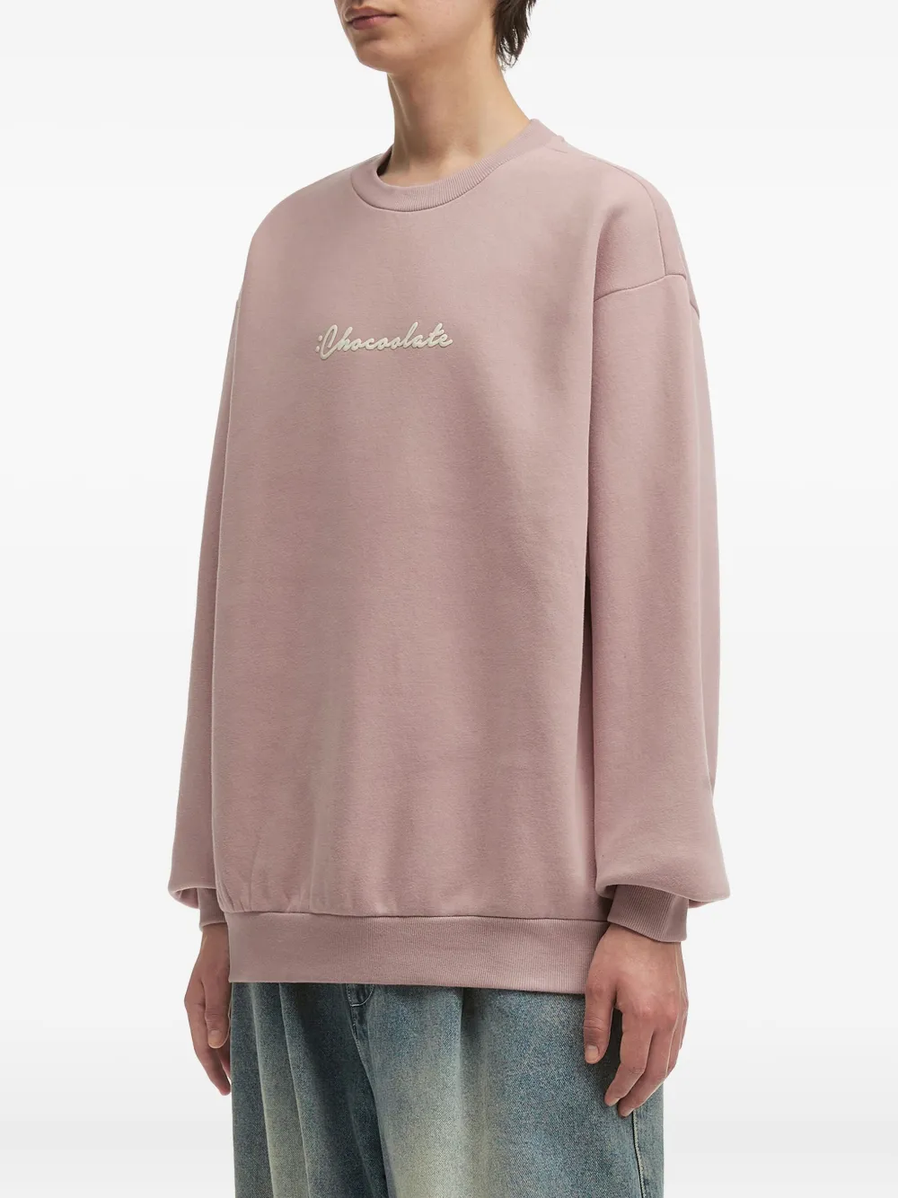 Chocoolate Embroidered Crew-neck Sweatshirt In Pink