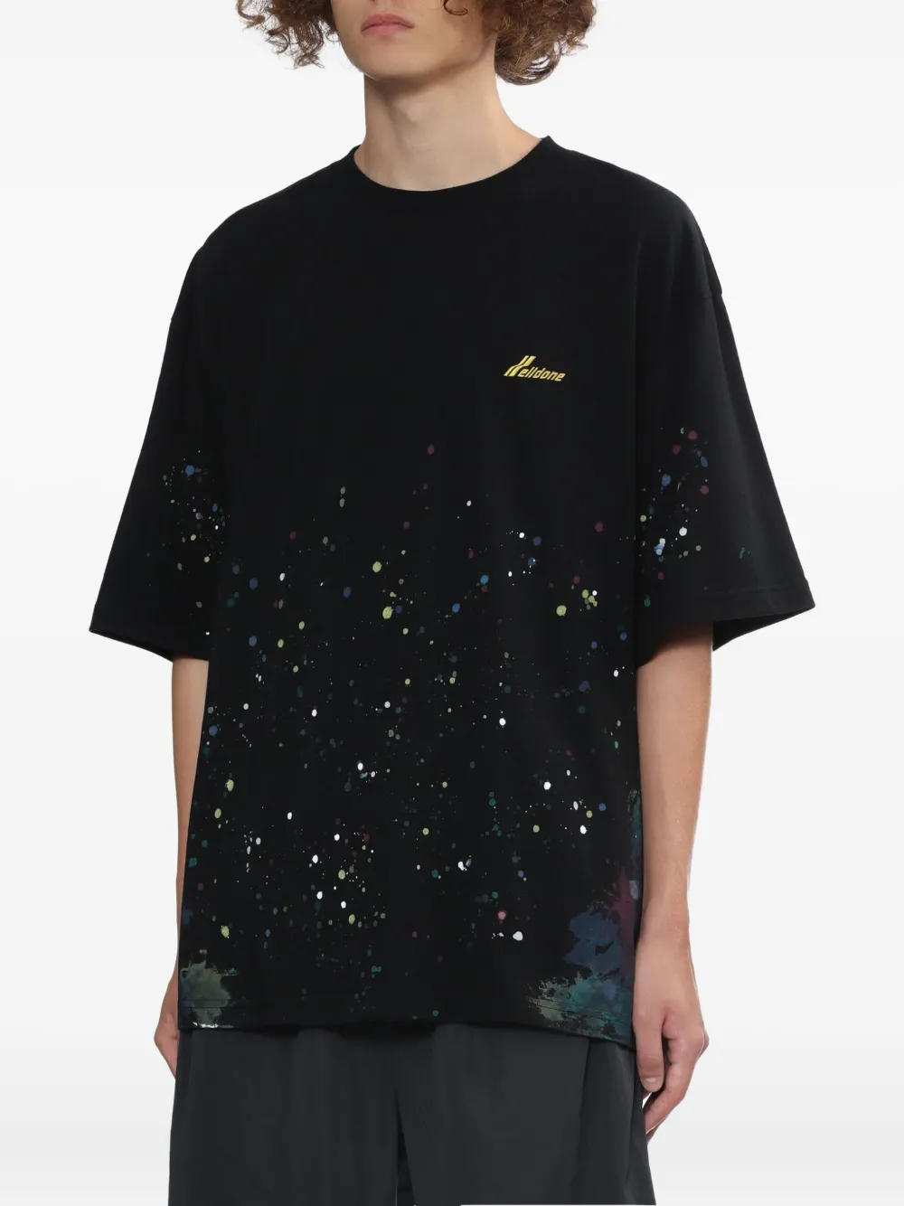 We11done T-shirt met verfspatten Zwart
