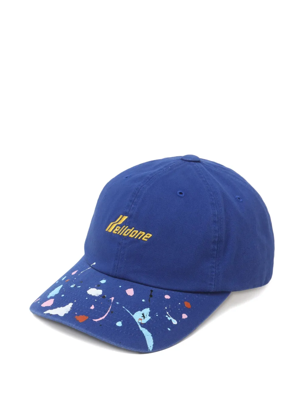 We11done embroidered-logo paint-splatter cap Blauw
