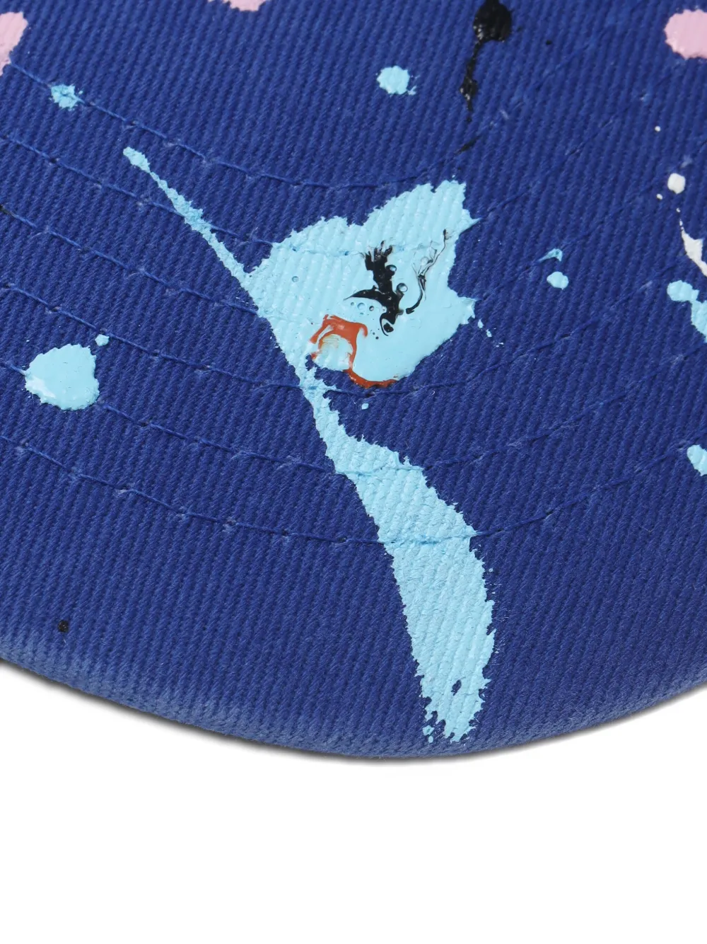 We11done embroidered-logo paint-splatter cap Blauw