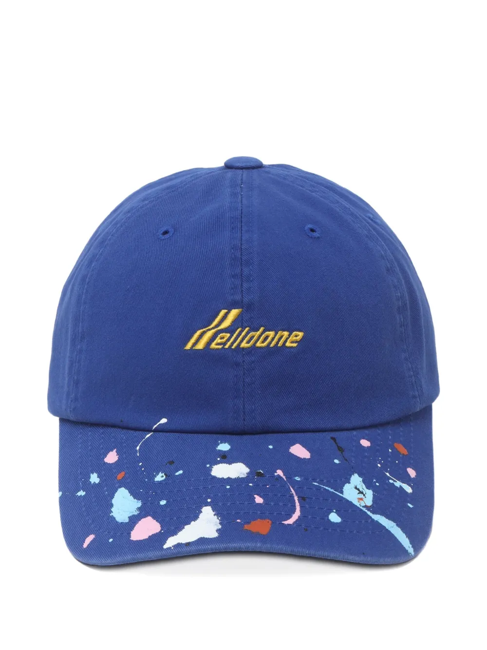 We11done embroidered-logo paint-splatter cap Blauw