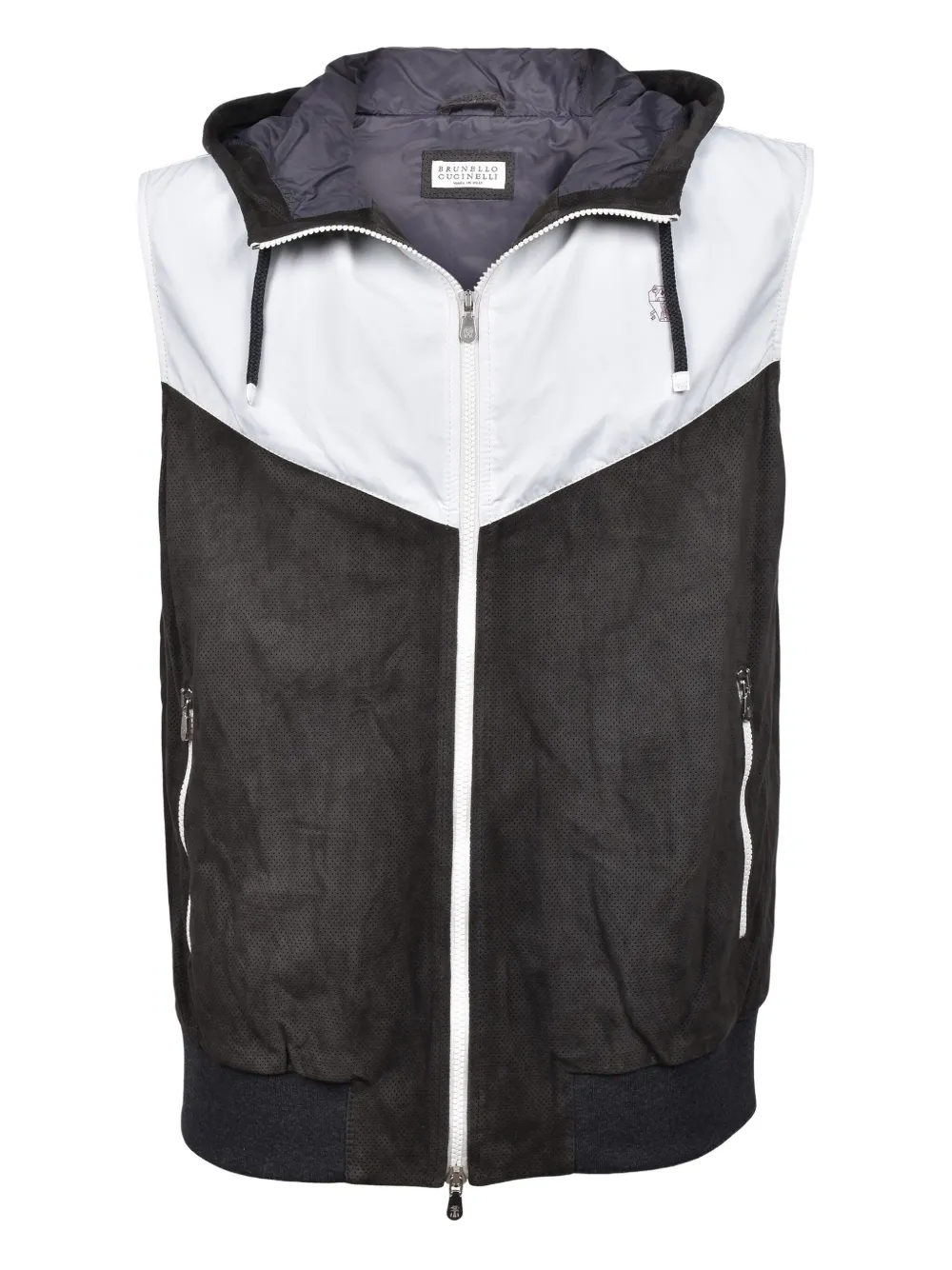 Brunello Cucinelli Perforated Hooded Gilet In Black
