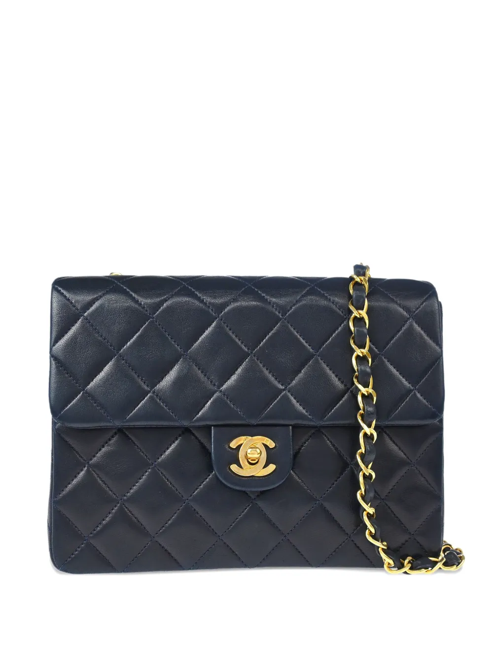 Pre-owned Chanel 1992 Classic Square Shoulder Bag In Blue