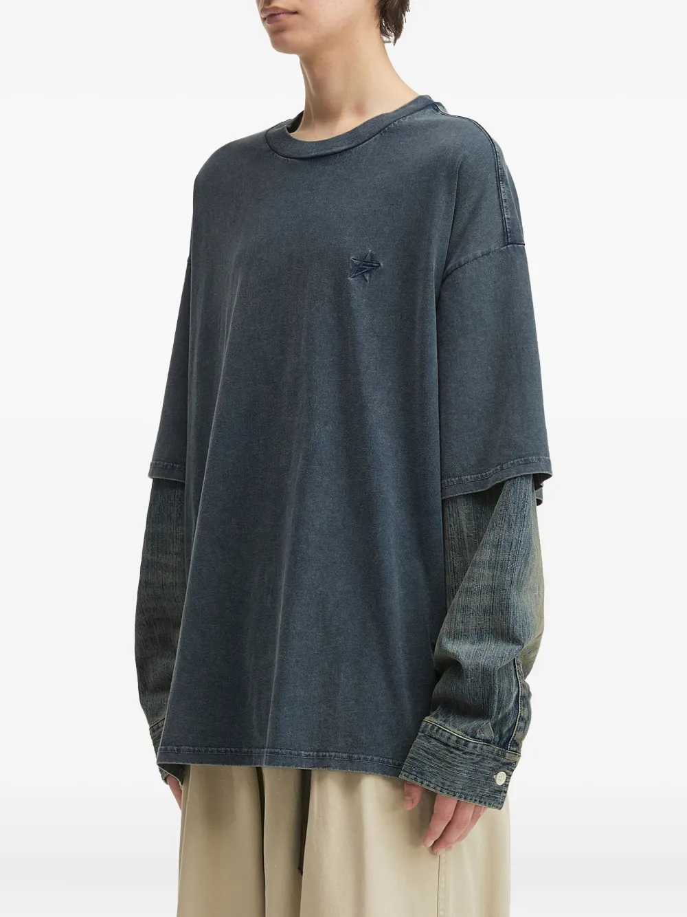 FIVE CM Katoenen T-shirt met denim mouwen Blauw