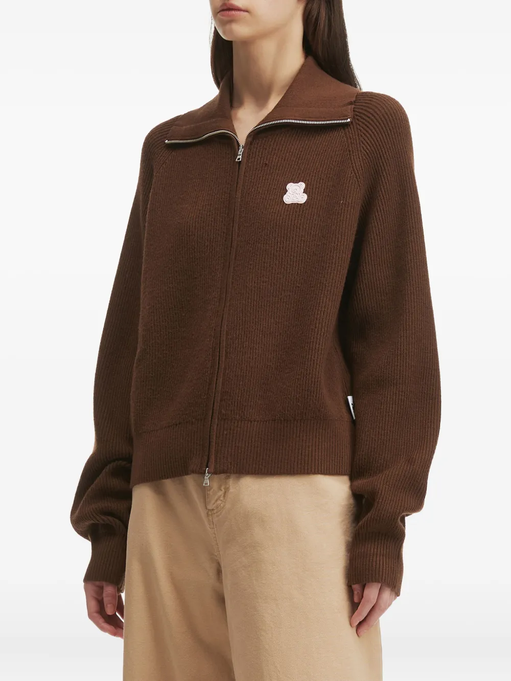 Chocoolate Ribbed-knit Zip-up Cardigan In Brown