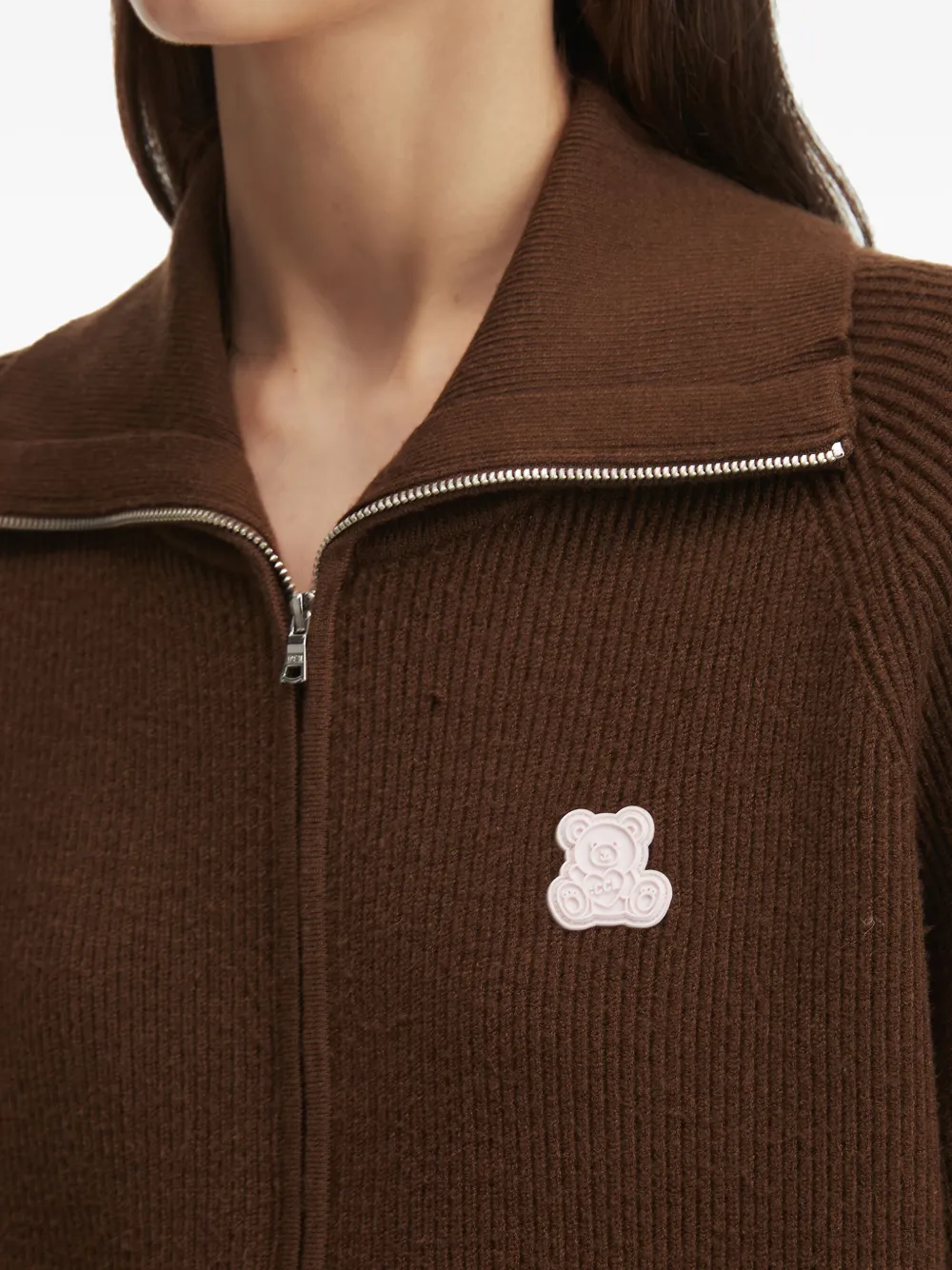 Chocoolate Ribbed-knit Zip-up Cardigan In Brown