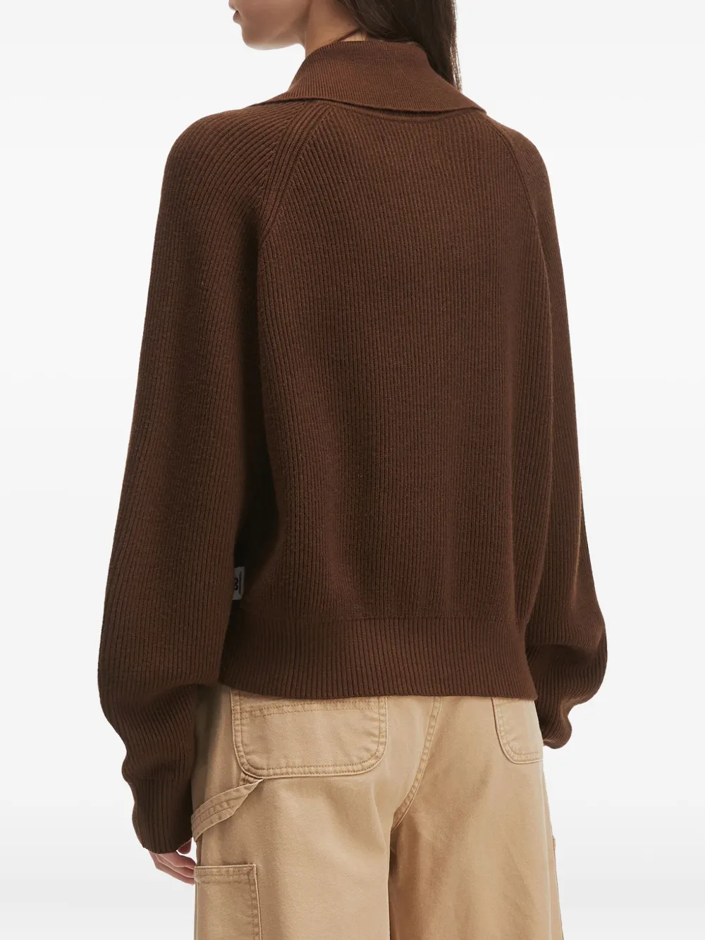 Chocoolate Ribbed-knit Zip-up Cardigan In Brown