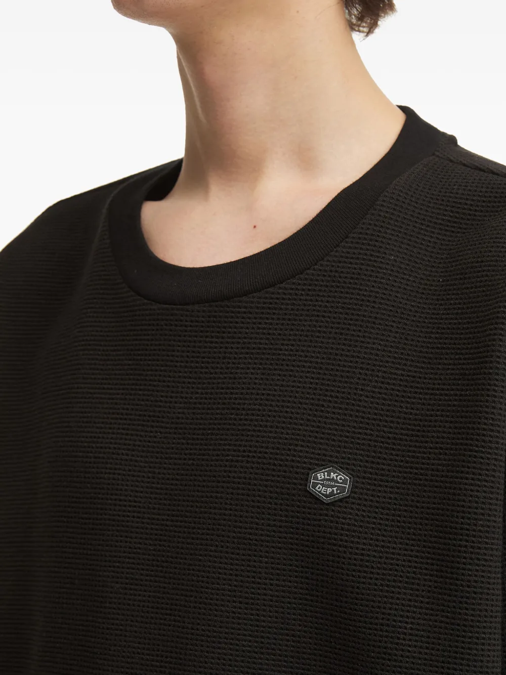 Chocoolate Waffle-texture Long-sleeve Sweatshirt In Black