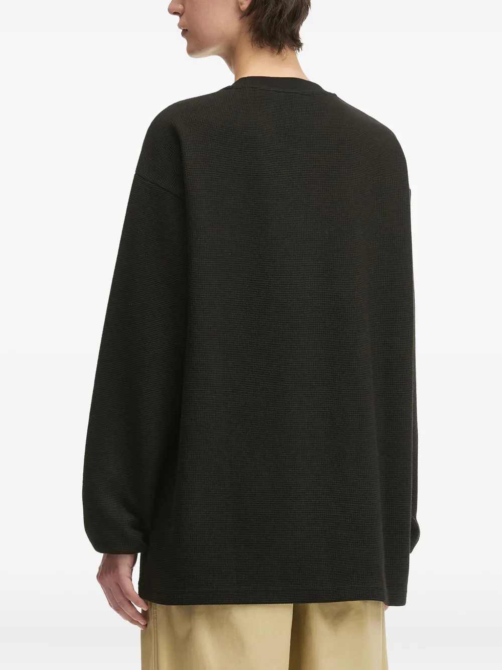 Chocoolate Waffle-texture Long-sleeve Sweatshirt In Black