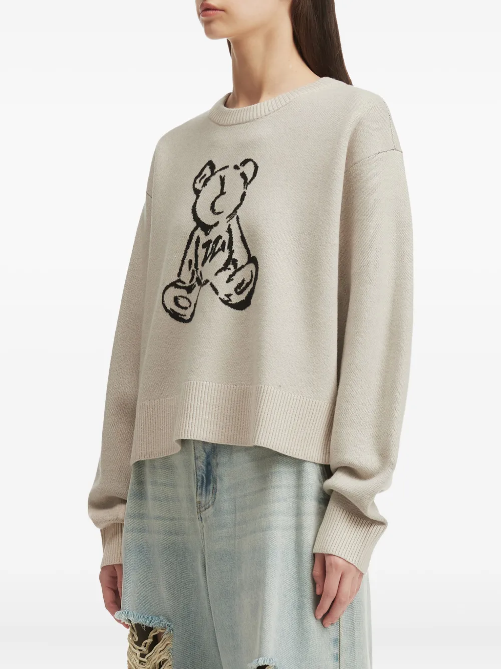 Izzue Teddy-detail Crew-neck Sweater In Gray