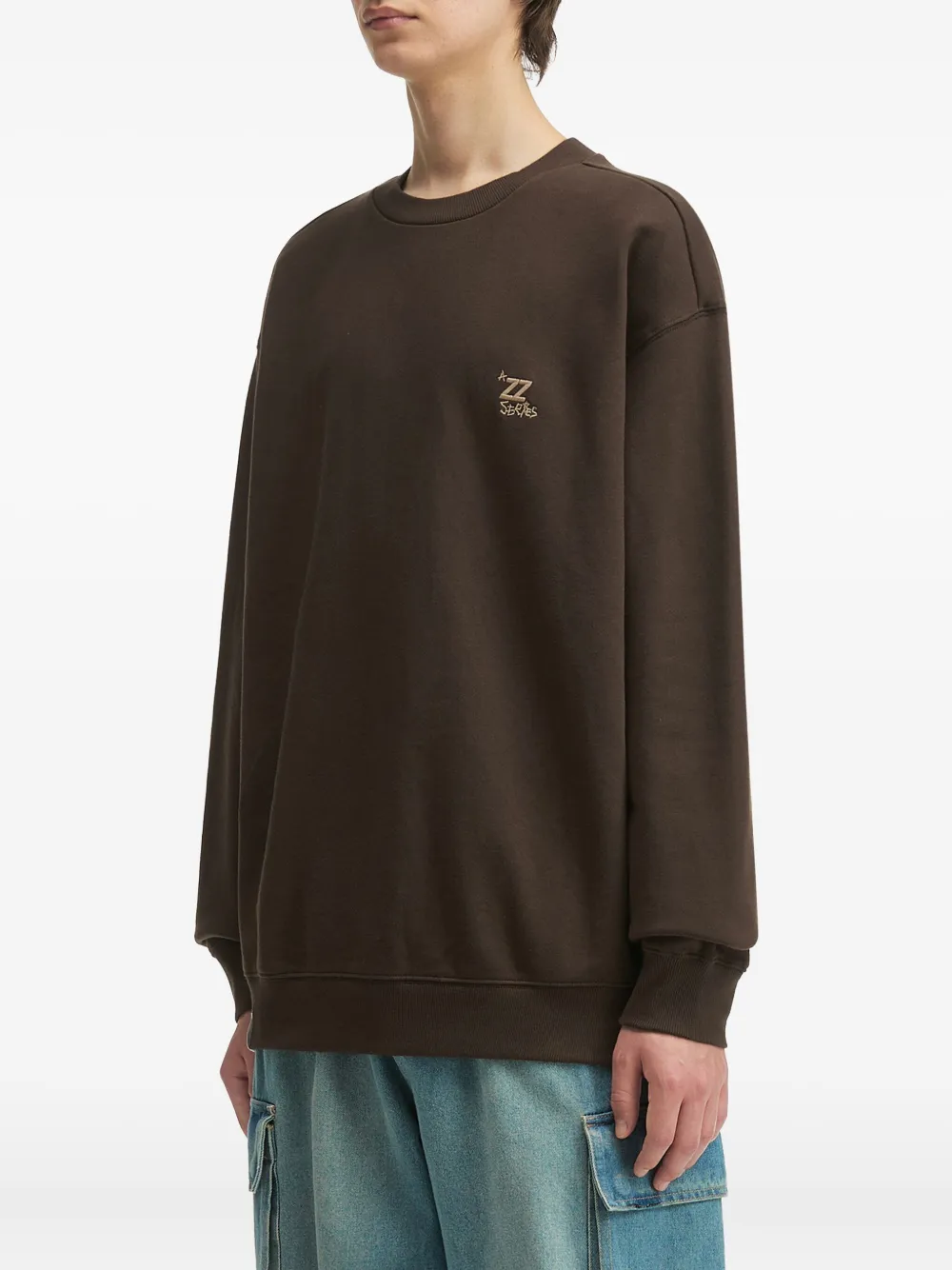 Izzue Embroidered-logo Crew Neck Sweatshirt In Brown
