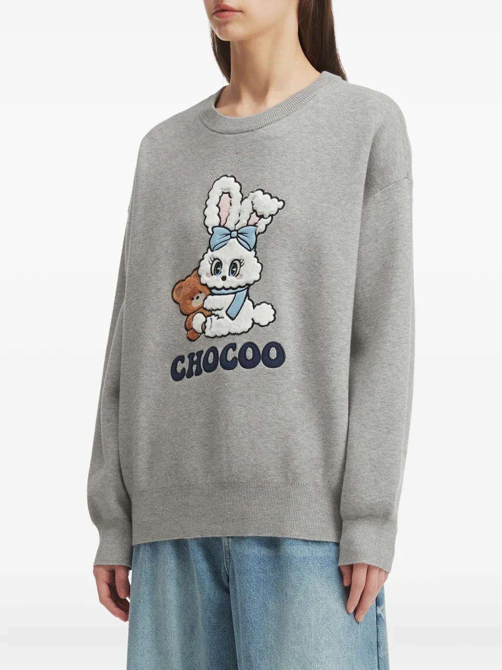 Chocoolate Bunny Teddy-embroidered Sweater In Gray