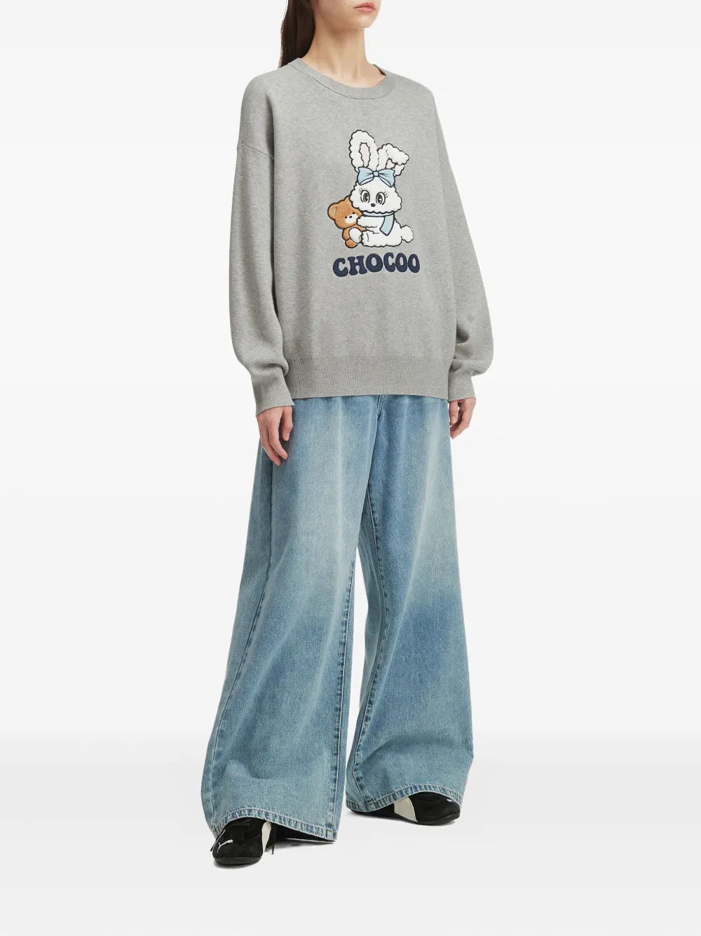 Chocoolate Bunny Teddy-embroidered Sweater In Gray