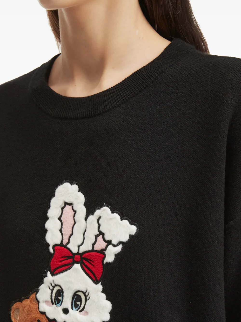 CHOCOOLATE Trui met geborduurde teddybeer en konijn Zwart