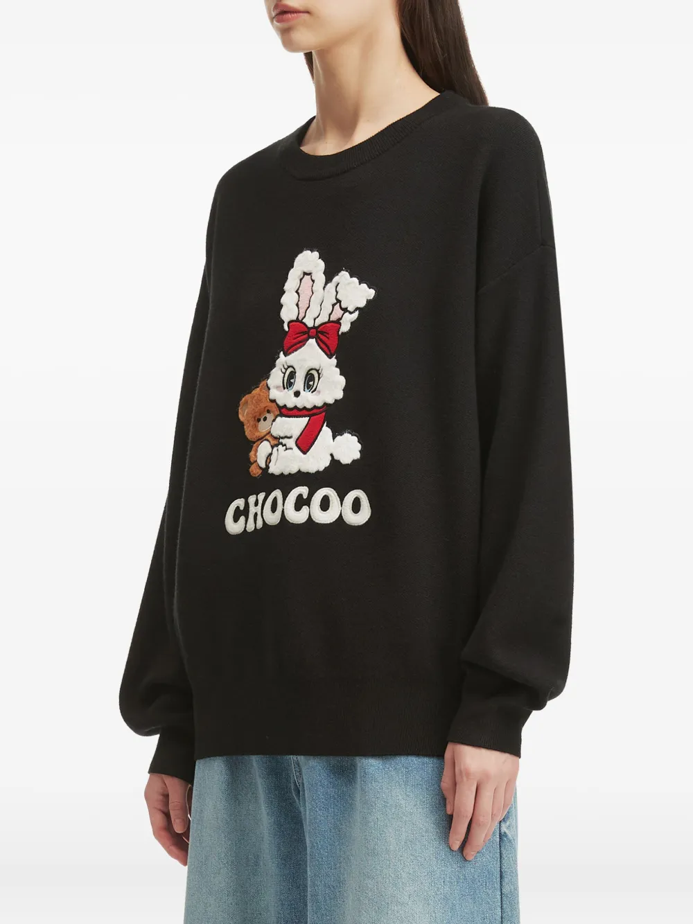 CHOCOOLATE Trui met geborduurde teddybeer en konijn Zwart