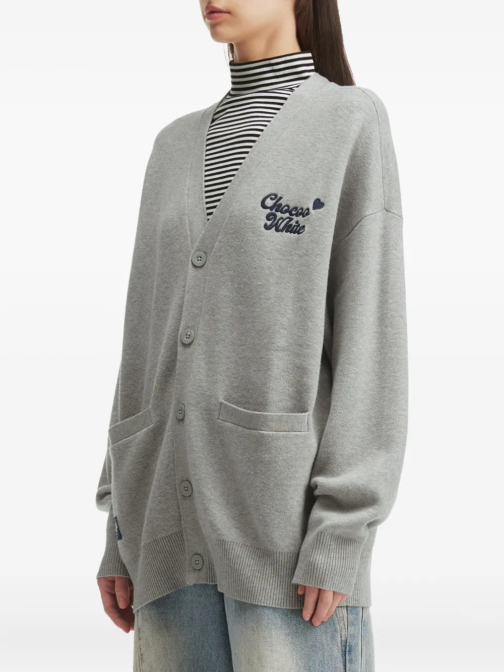 Chocoolate Bear-embroidered Cardigan In Gray