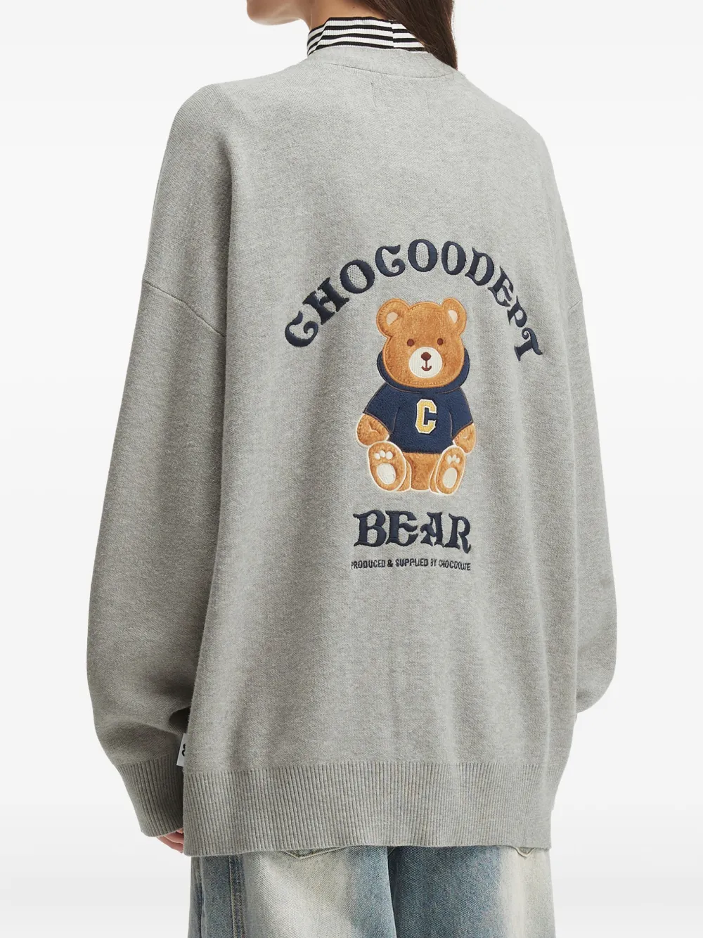Chocoolate Bear-embroidered Cardigan In Gray