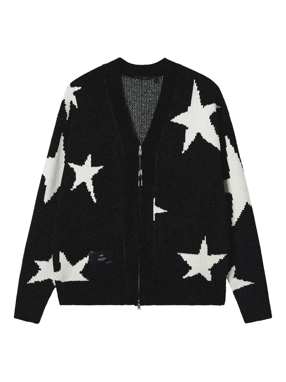 Five Cm Star-pattern Zip-front Cardigan In Black