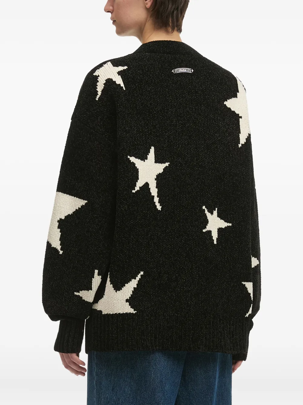 Five Cm Star-pattern Zip-front Cardigan In Black