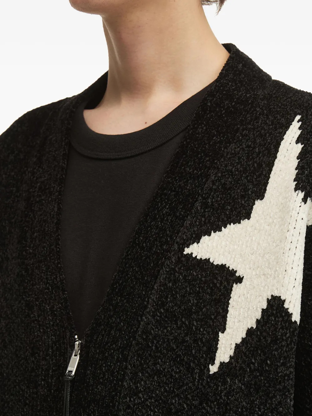 Five Cm Star-pattern Zip-front Cardigan In Black
