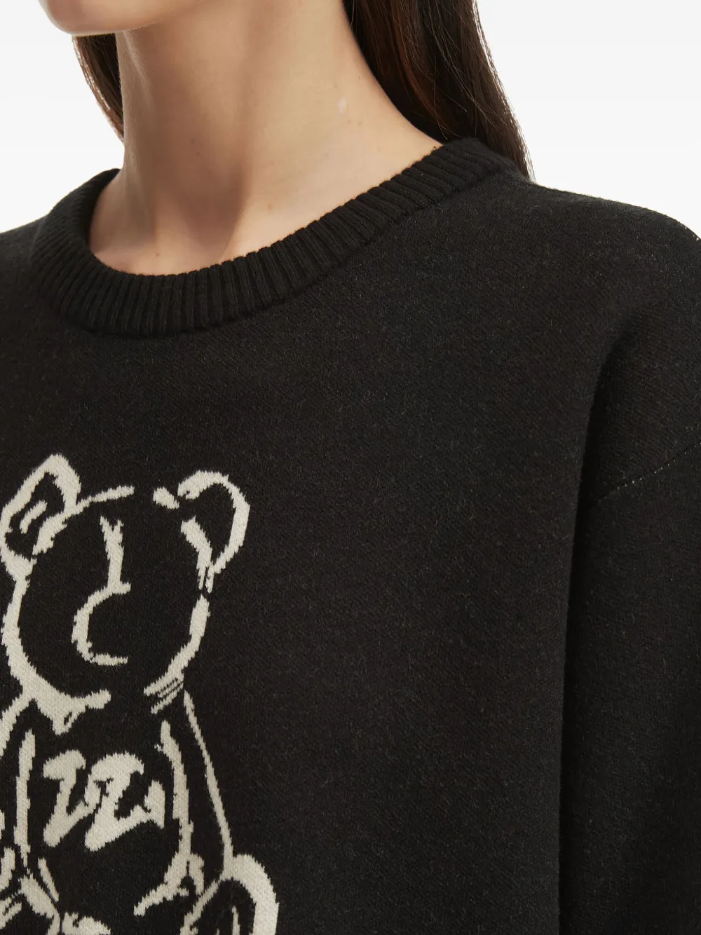 Izzue Teddy-detail Crew-neck Sweater In Black
