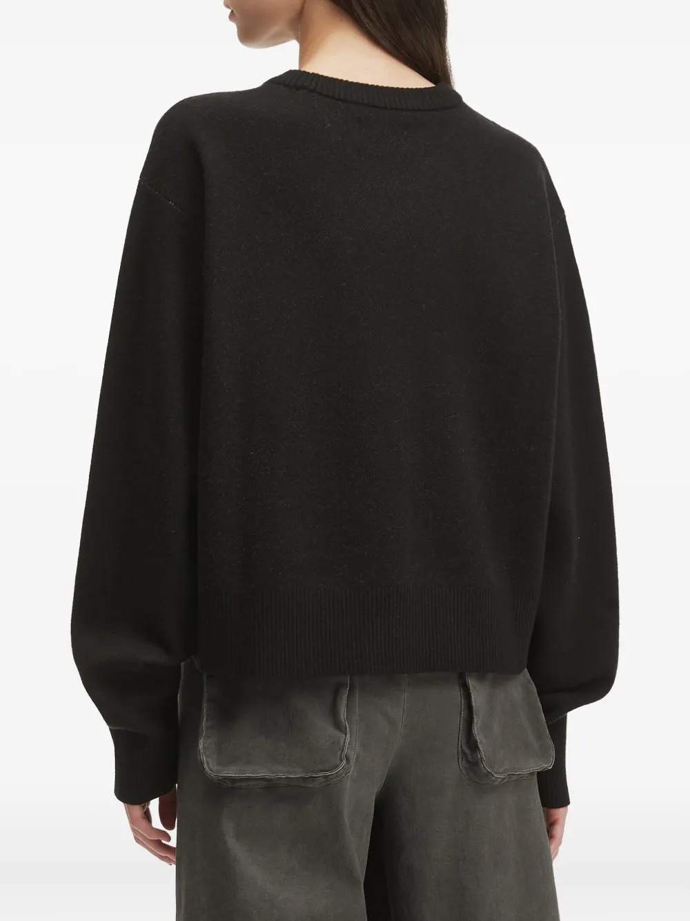 Izzue Teddy-detail Crew-neck Sweater In Black