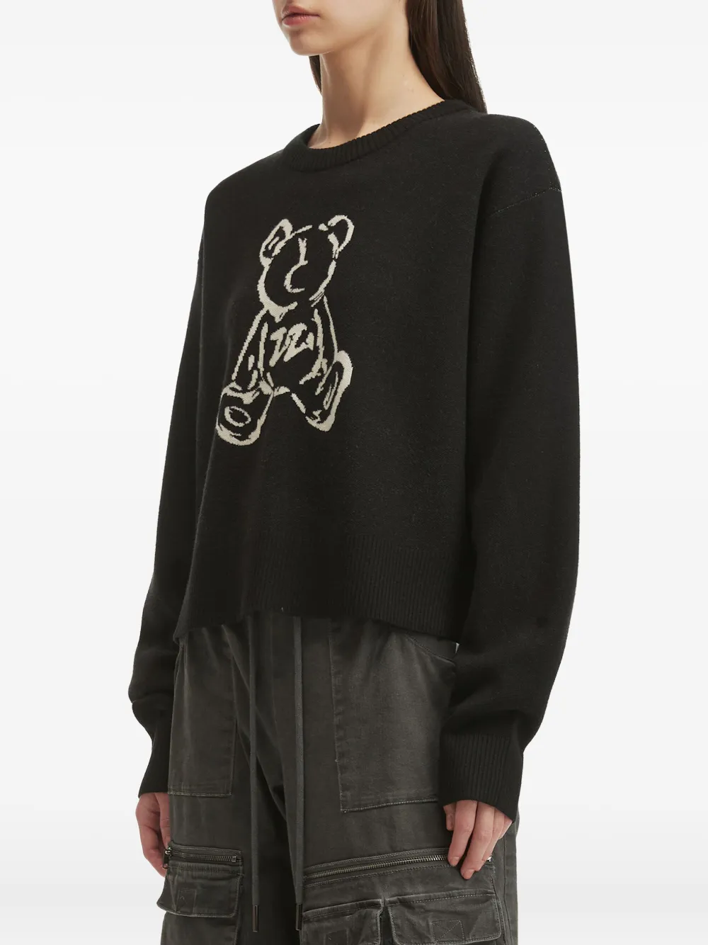 Izzue Teddy-detail Crew-neck Sweater In Black