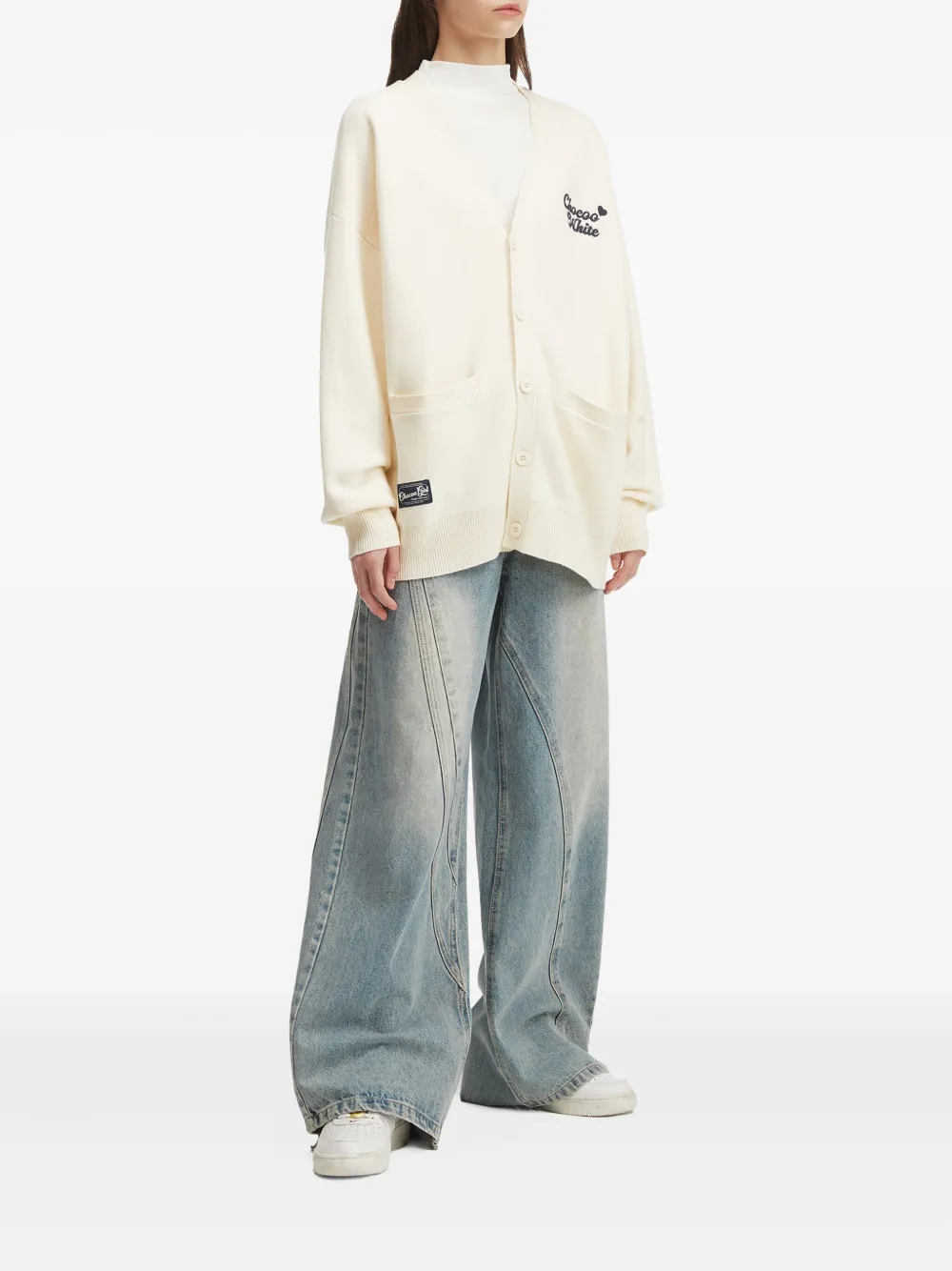 Chocoolate Teddy Bear-embroidered Cardigan In Neutral