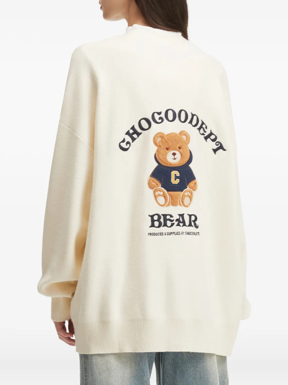 Chocoolate Teddy Bear-embroidered Cardigan In Neutral