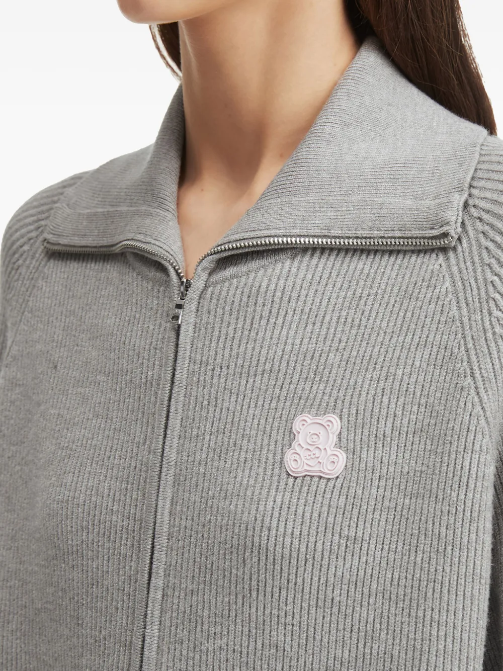 Chocoolate Ribbed Zip-up Cardigan In Gray