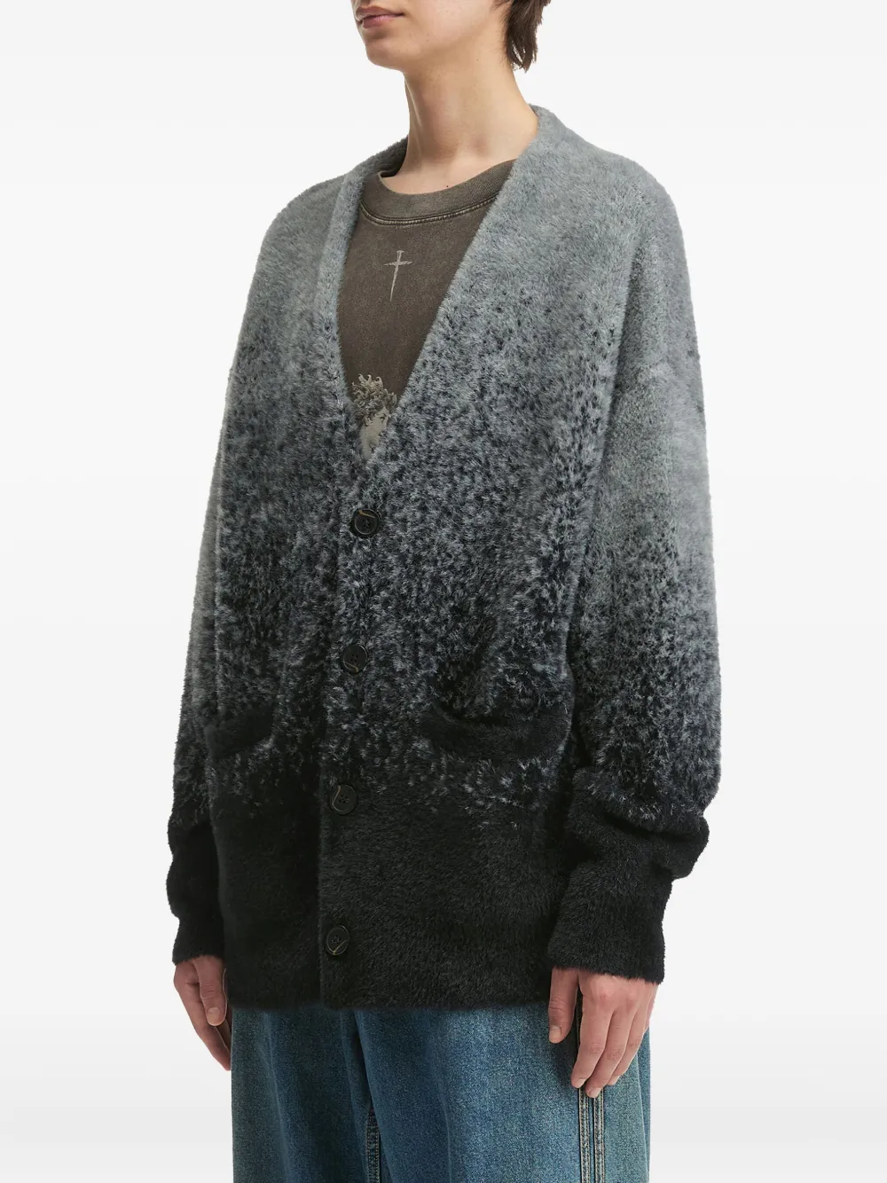 Five Cm Ombre-effect Buttoned Cardigan In Gray