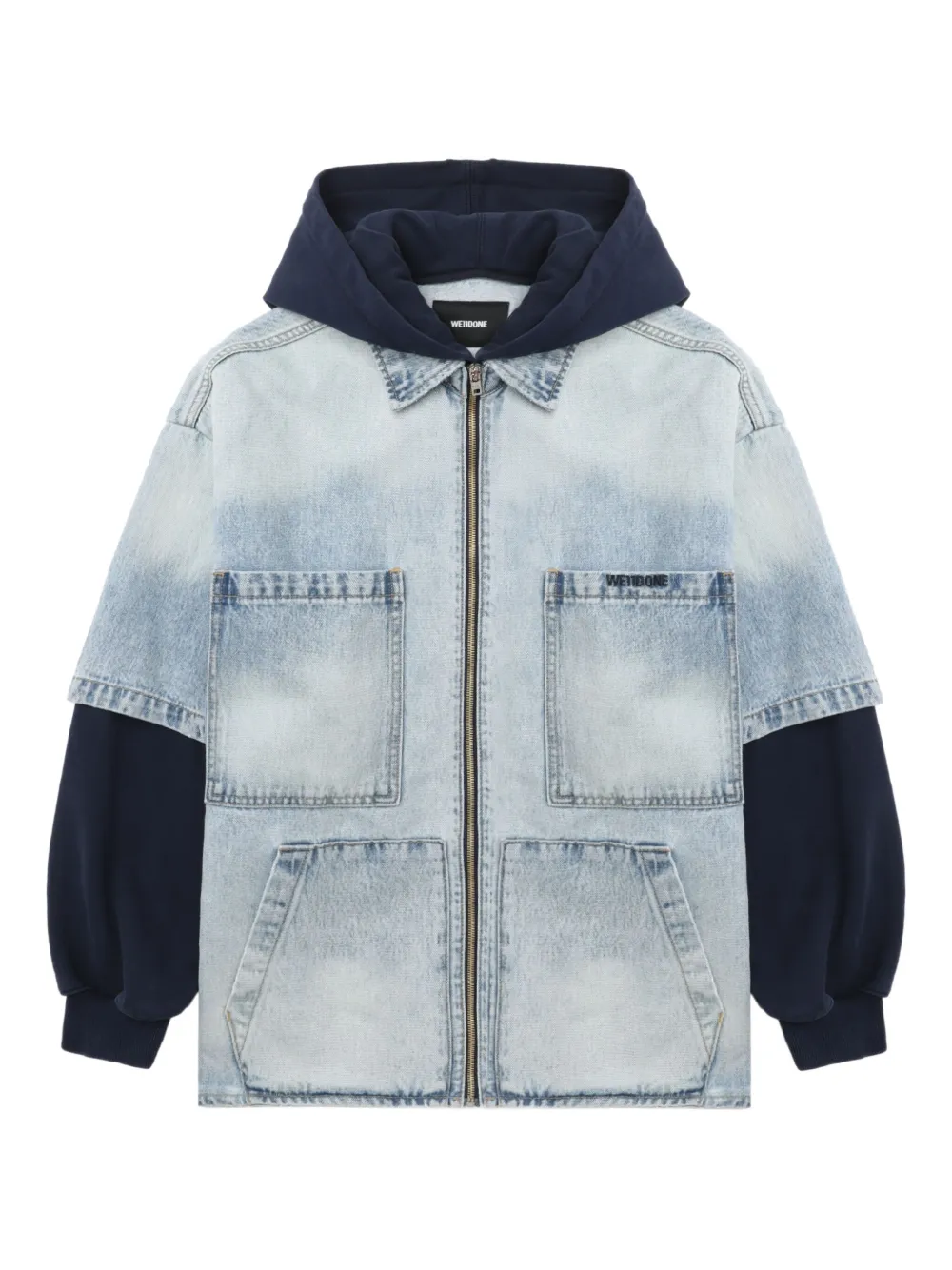 We11done zip-up hooded denim jacket Blauw