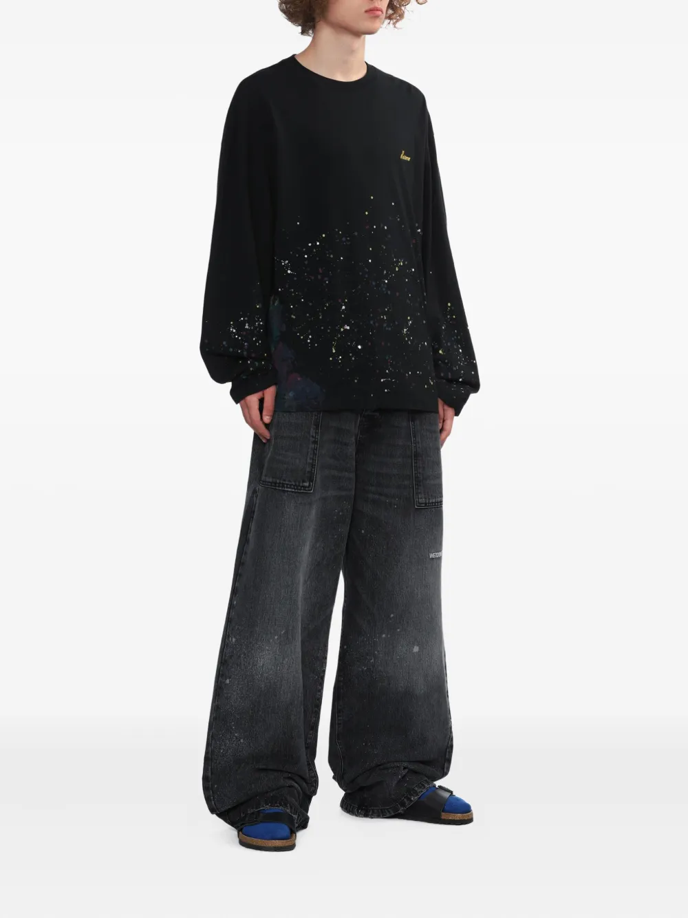 We11done T-shirt met verfspetters en lange mouwen Zwart