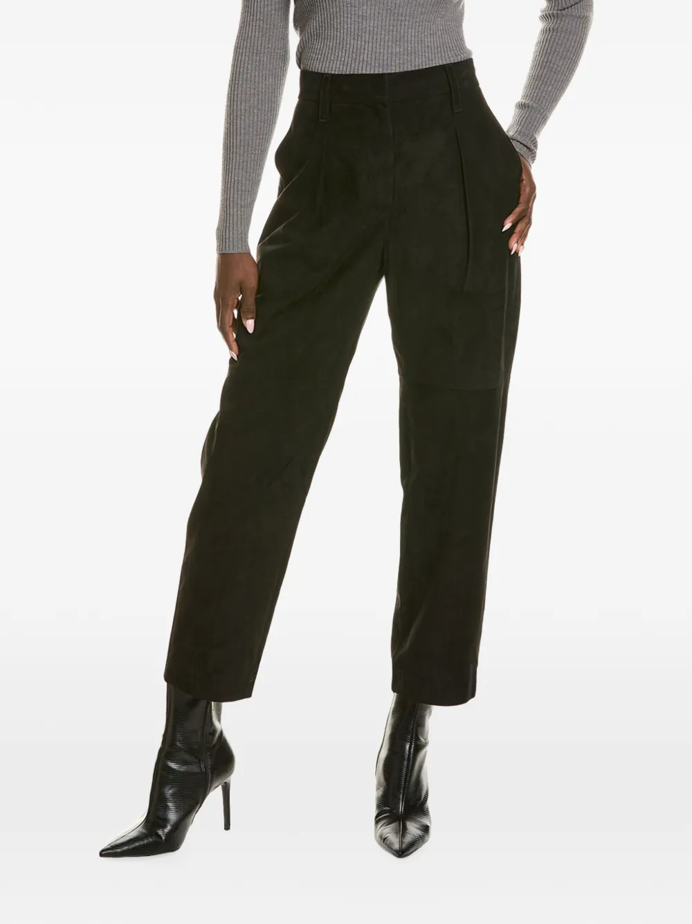 Brunello Cucinelli pantalon plissé en cuir - Noir