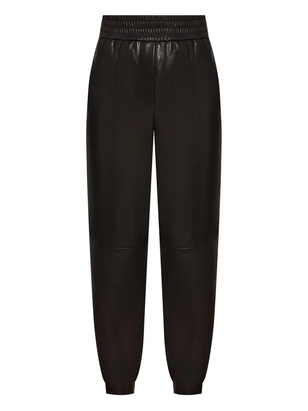 Brunello Cucinelli Elasticated Leather Tapered Trousers In Black