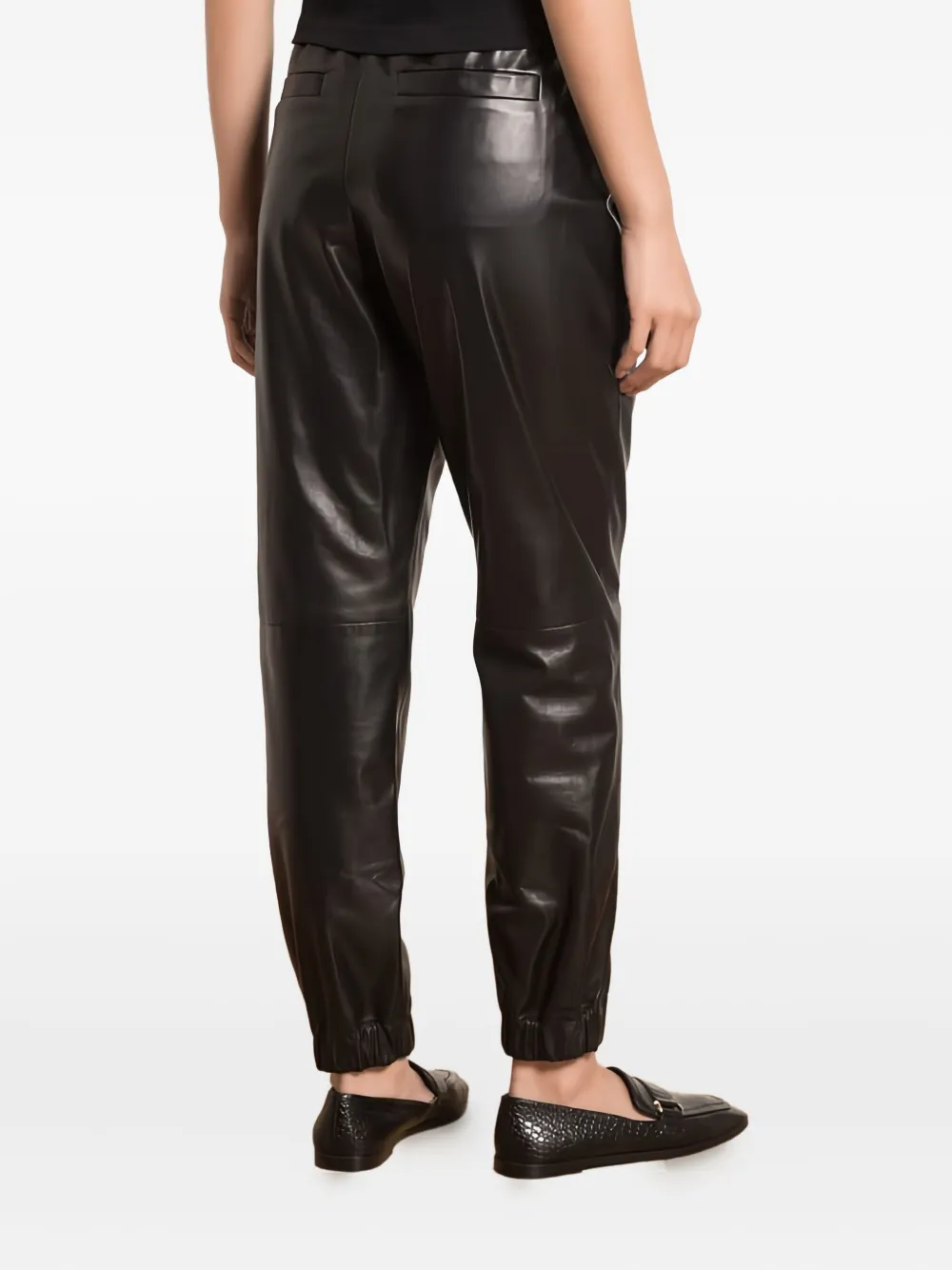 Brunello Cucinelli Elasticated Leather Tapered Trousers In Black