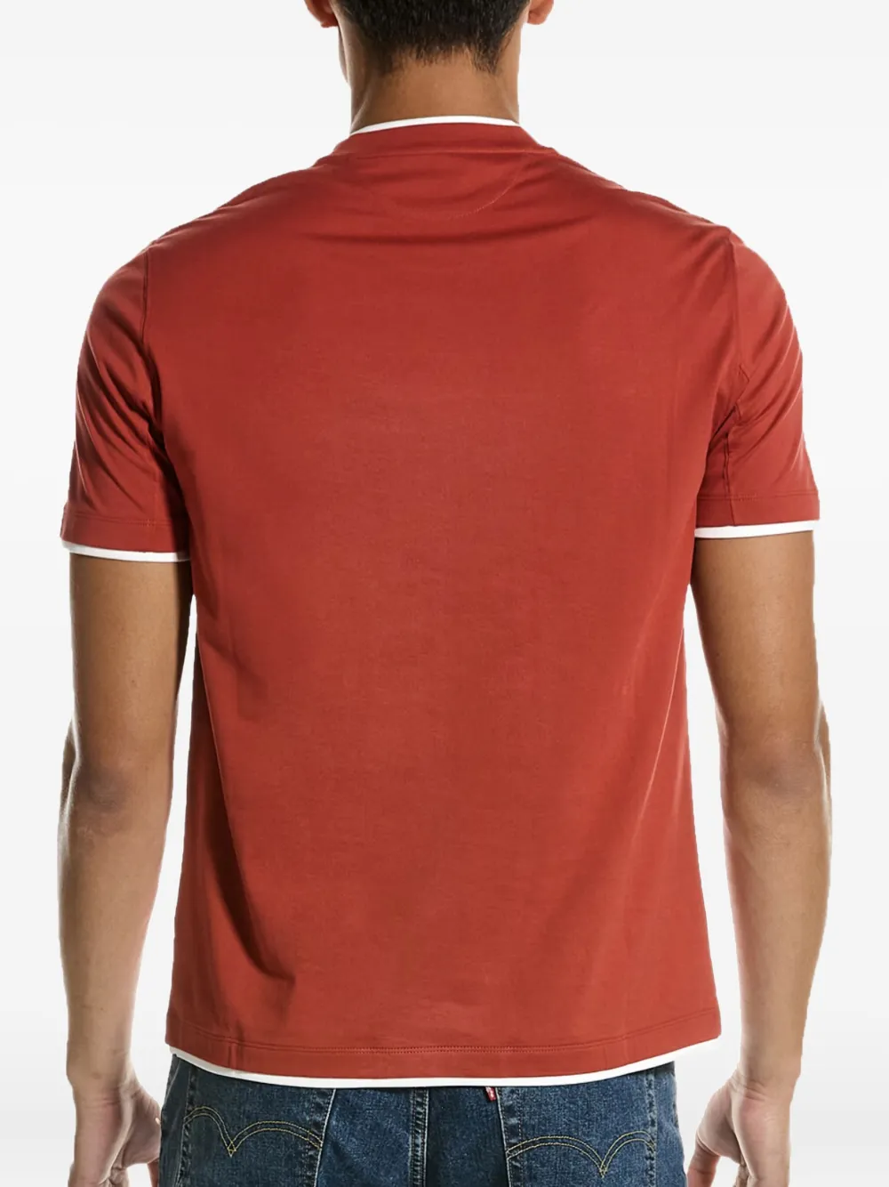 Brunello Cucinelli Katoenen T-shirt met contrasterende afwerking - Rood