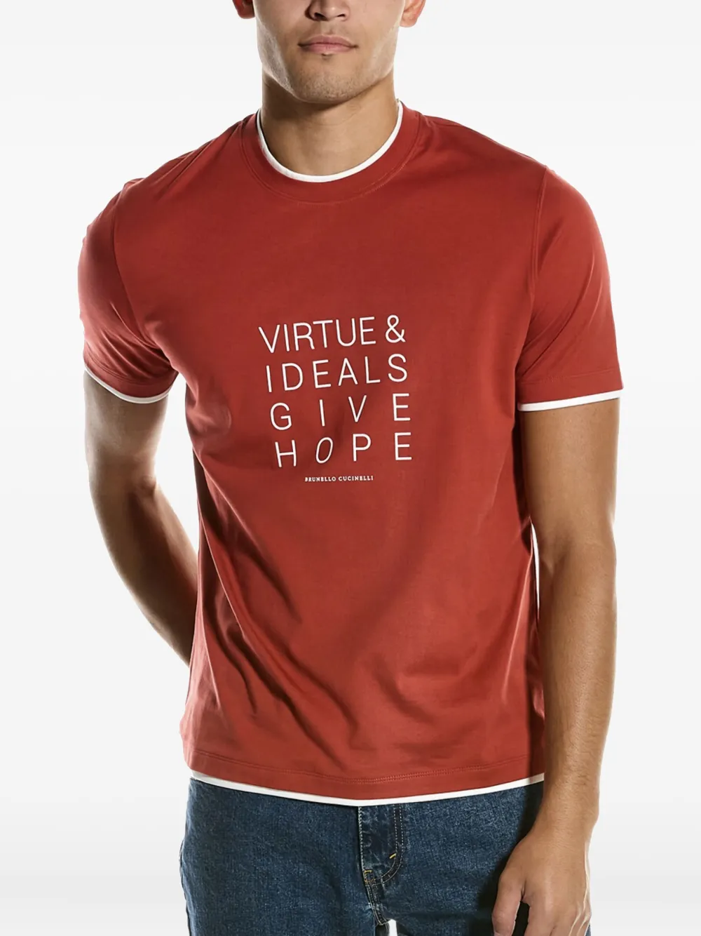 Brunello Cucinelli Katoenen T-shirt met contrasterende afwerking Rood