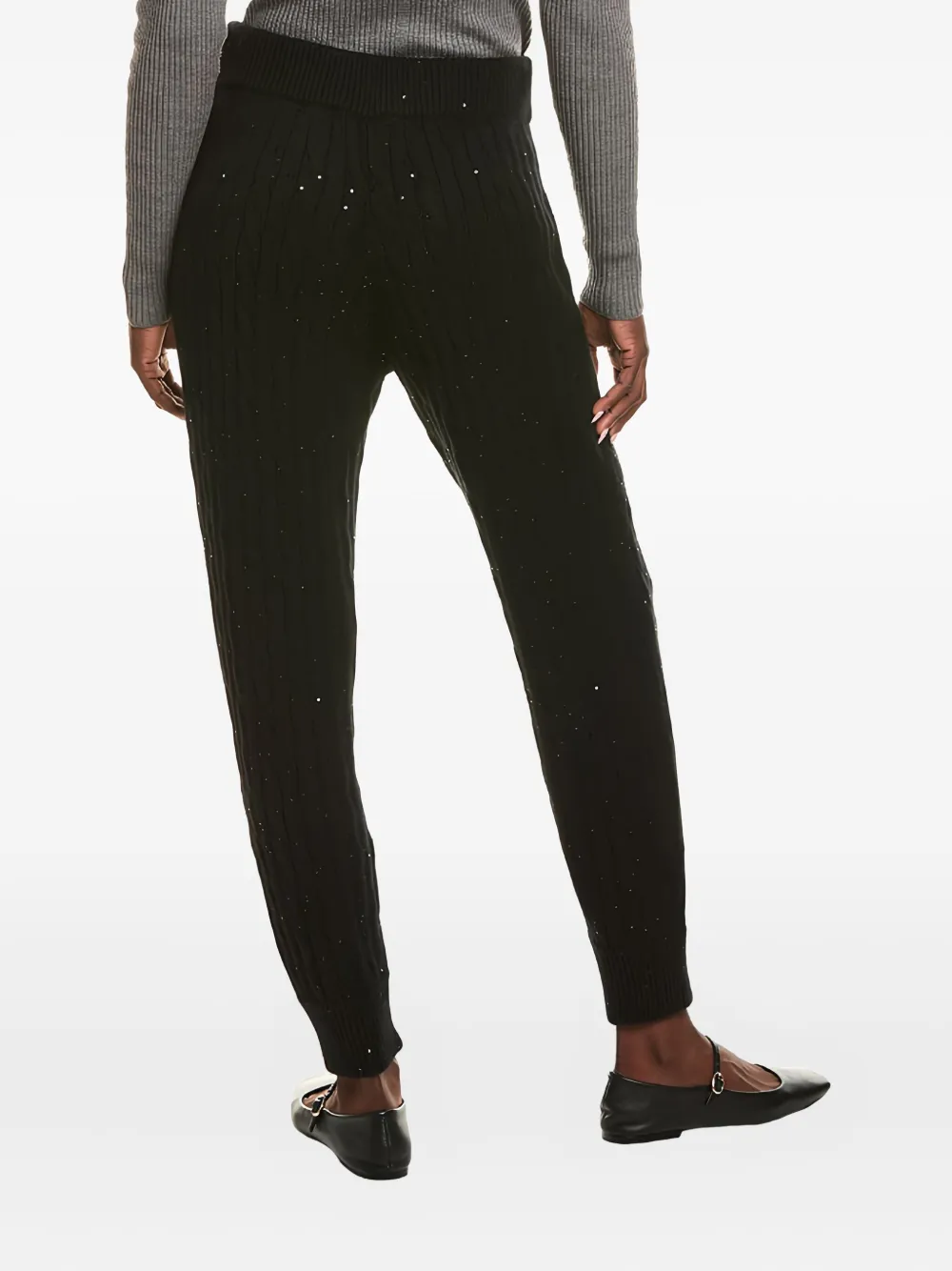 Brunello Cucinelli Cable-knit Sequin Trousers In Black
