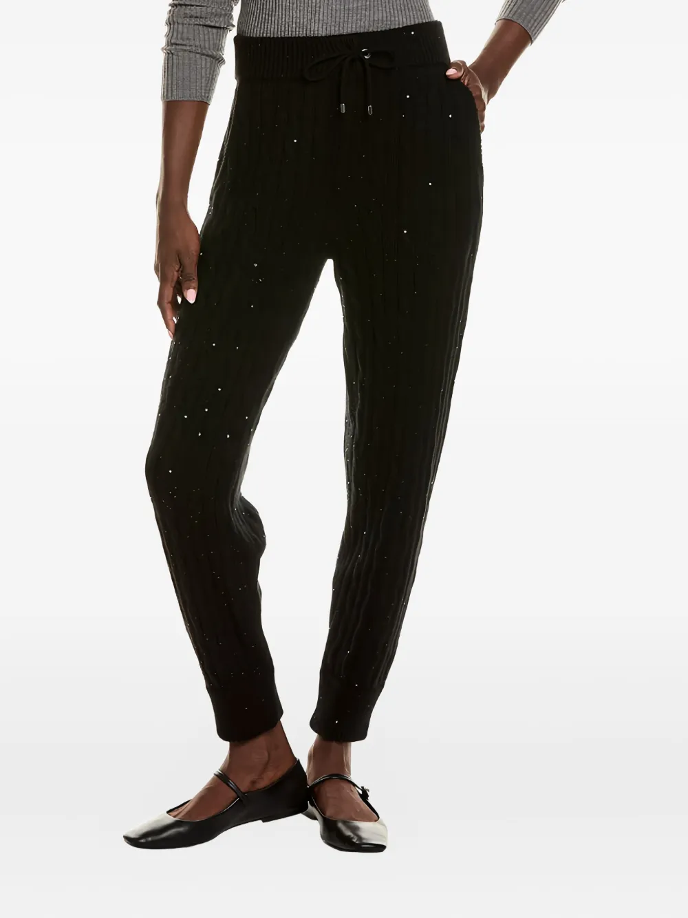 Brunello Cucinelli Cable-knit Sequin Trousers In Black