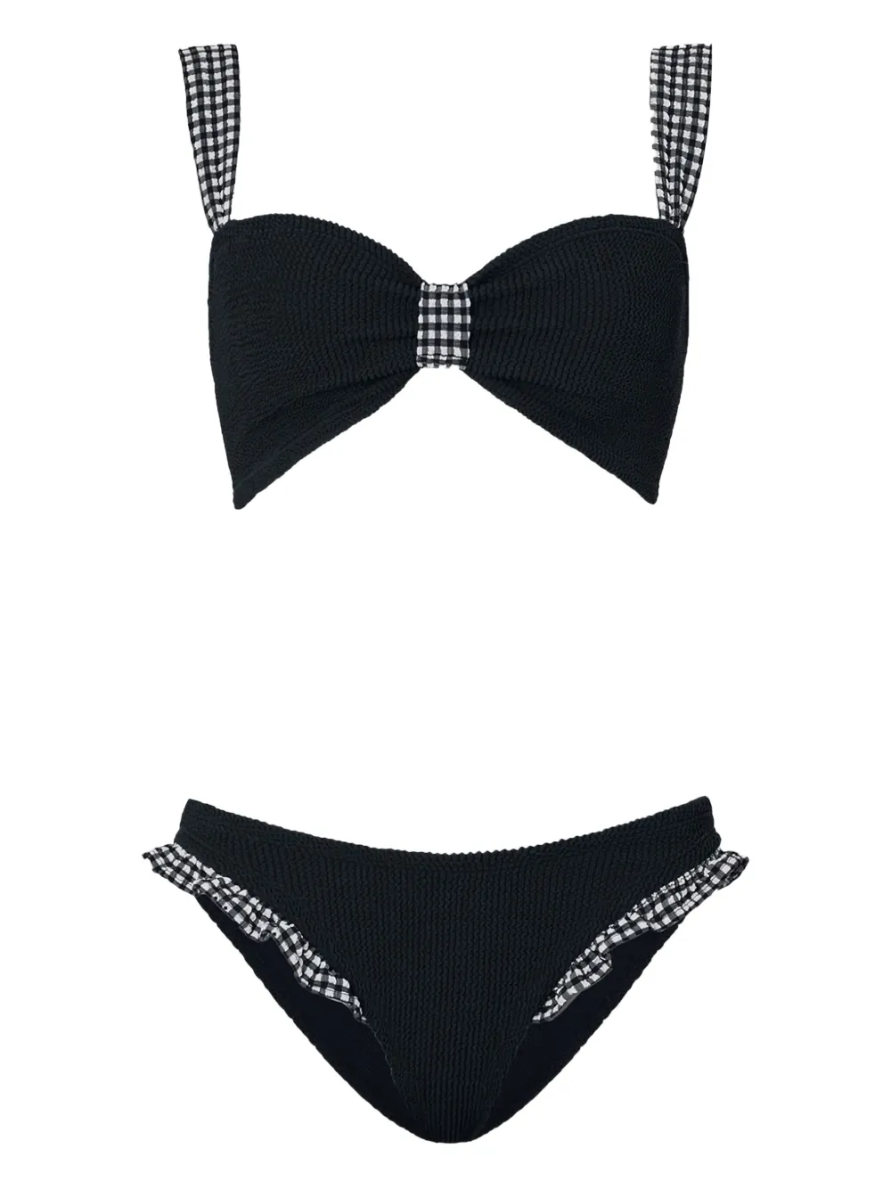 Hunza G Loretta Gingham-trimmed Ruffled Bikini In Black