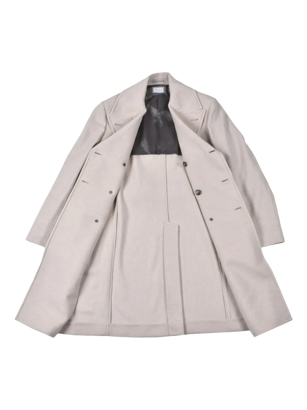 Brunello Cucinelli Kasjmier jas met dubbele rij knopen Beige