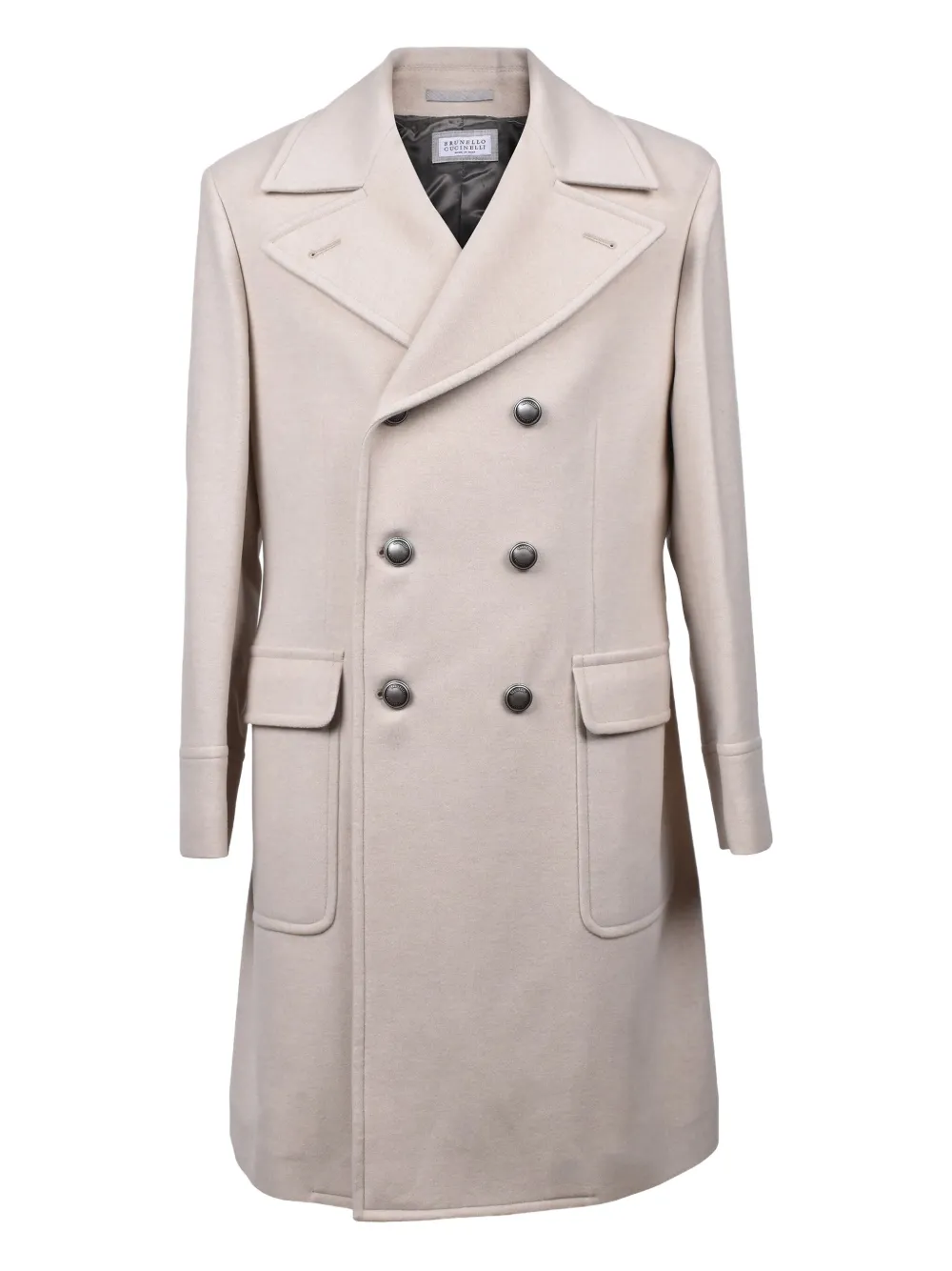 Brunello Cucinelli Kasjmier jas met dubbele rij knopen Beige