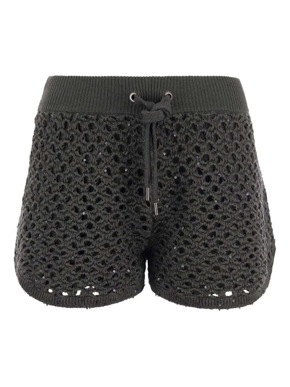 Brunello Cucinelli Sequin-embellished Crochet Short Shorts In Black