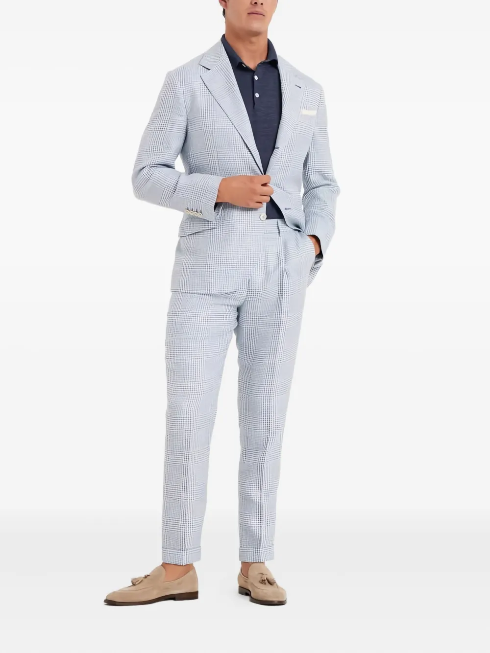 Brunello Cucinelli checked linen suit | Blue | Image 1