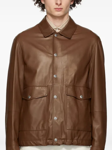Brunello Cucinelli veste en cuir à boutonnière