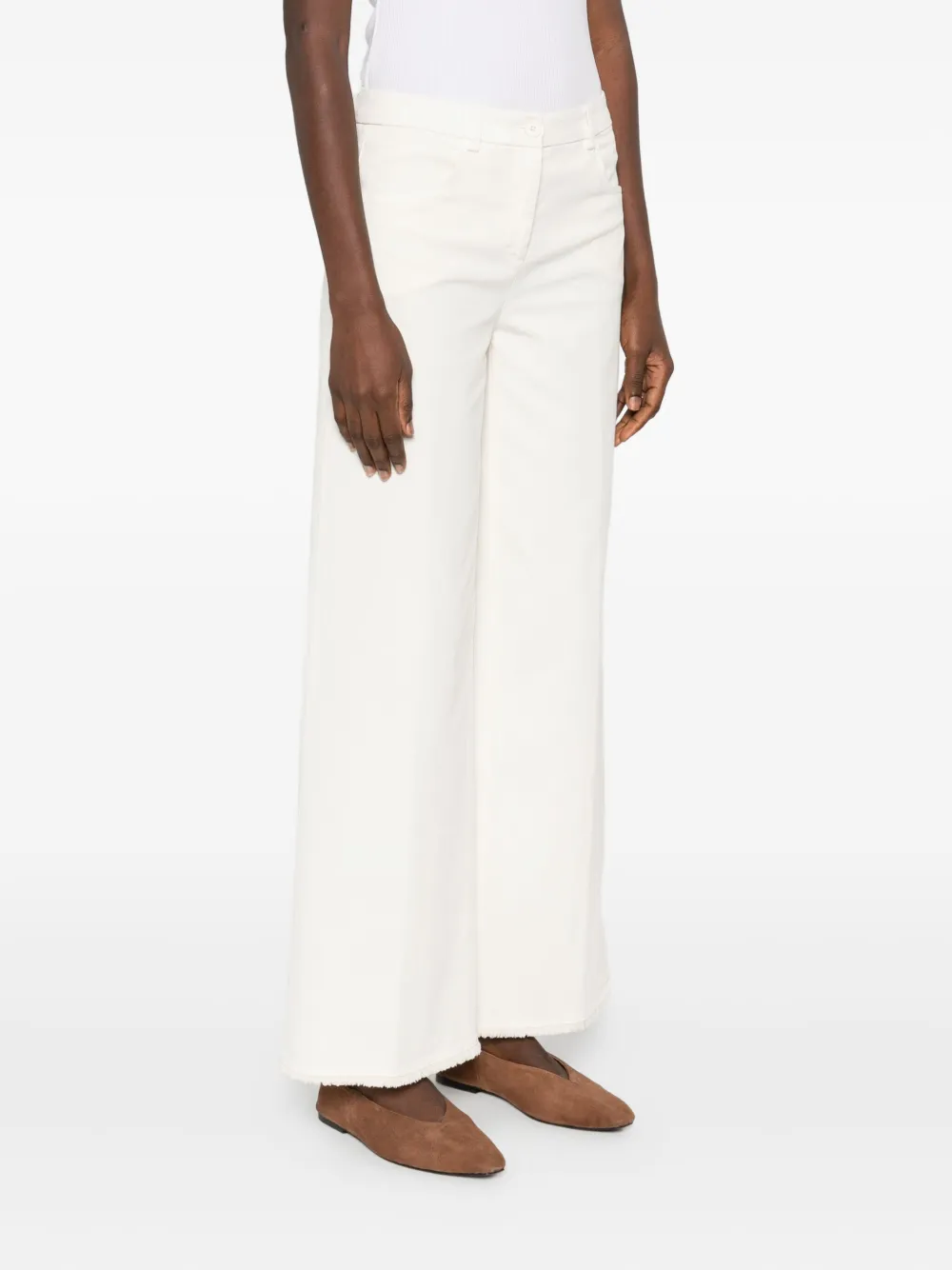  Via Masini 80 Frayed-hem Flared Trousers - Neutrals 
