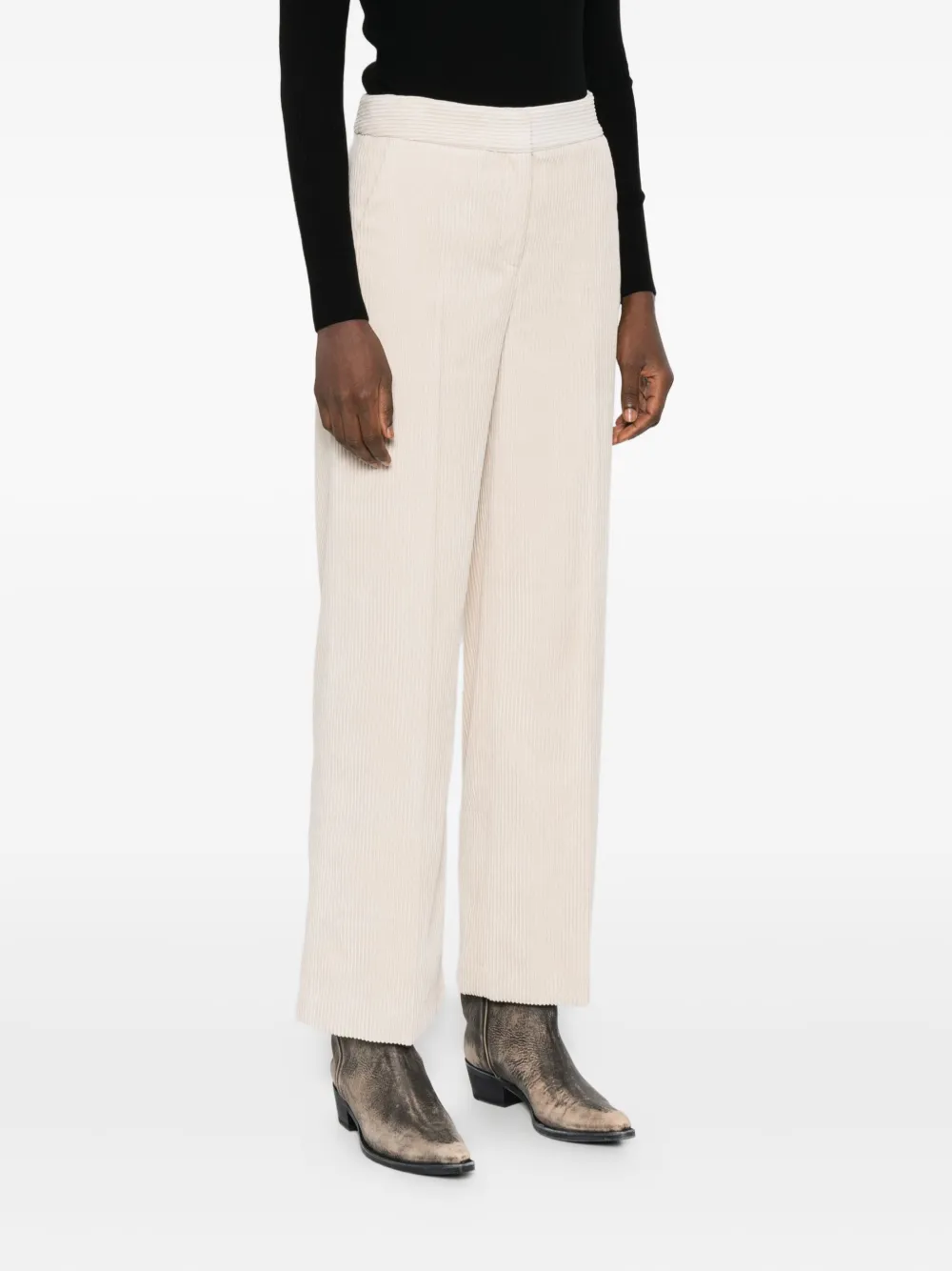  Via Masini 80 Side-pockets Ribbed Trousers - Neutrals 